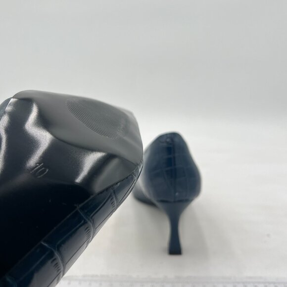 FOWT Black Solid Croc-Embossed Pointed Toe Thin Mid Heels Pumps Walking Shoes - Picture 6 of 8